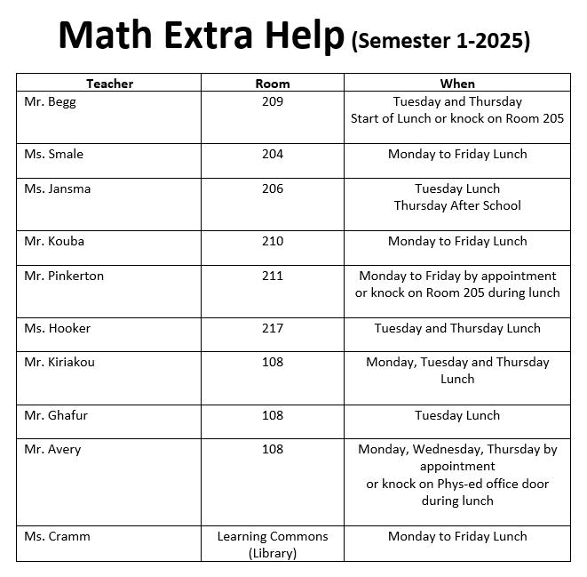 Extra Help Schedule